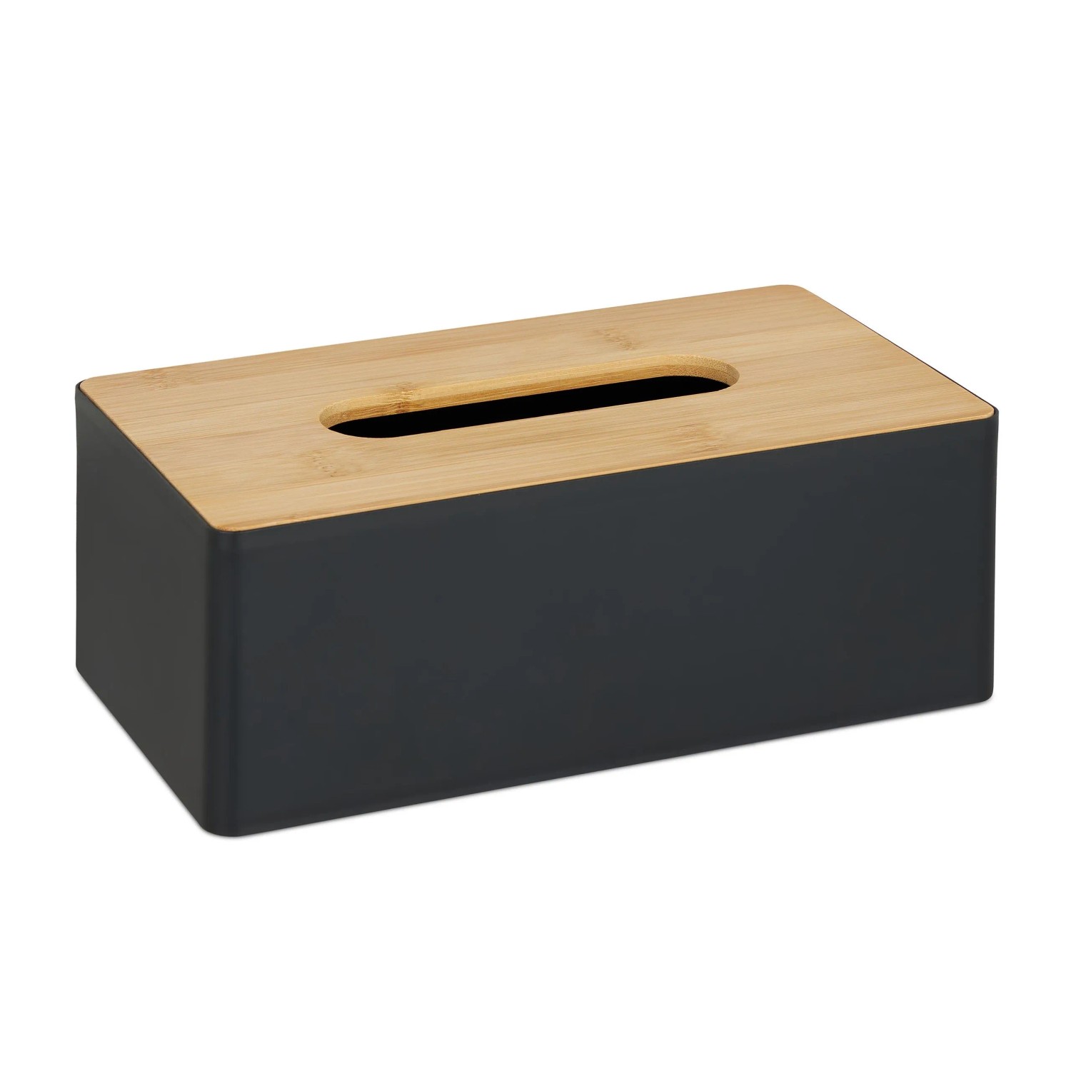 Relaxdays Tücherbox Kunststoff Bambus Schwarz 10 cm x 26 cm x 14 cm 340 g