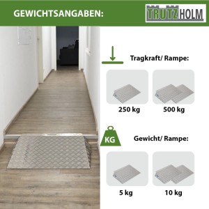 TRUTZHOLM Türschwellenrampe, 10cm hoch, 60cm breit, Traglast 250kg, im Innenbereich.