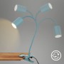 Taubenblaue Briloner LED-Klemmleuchte FLEKS mit vier schwenkbaren Leuchten.