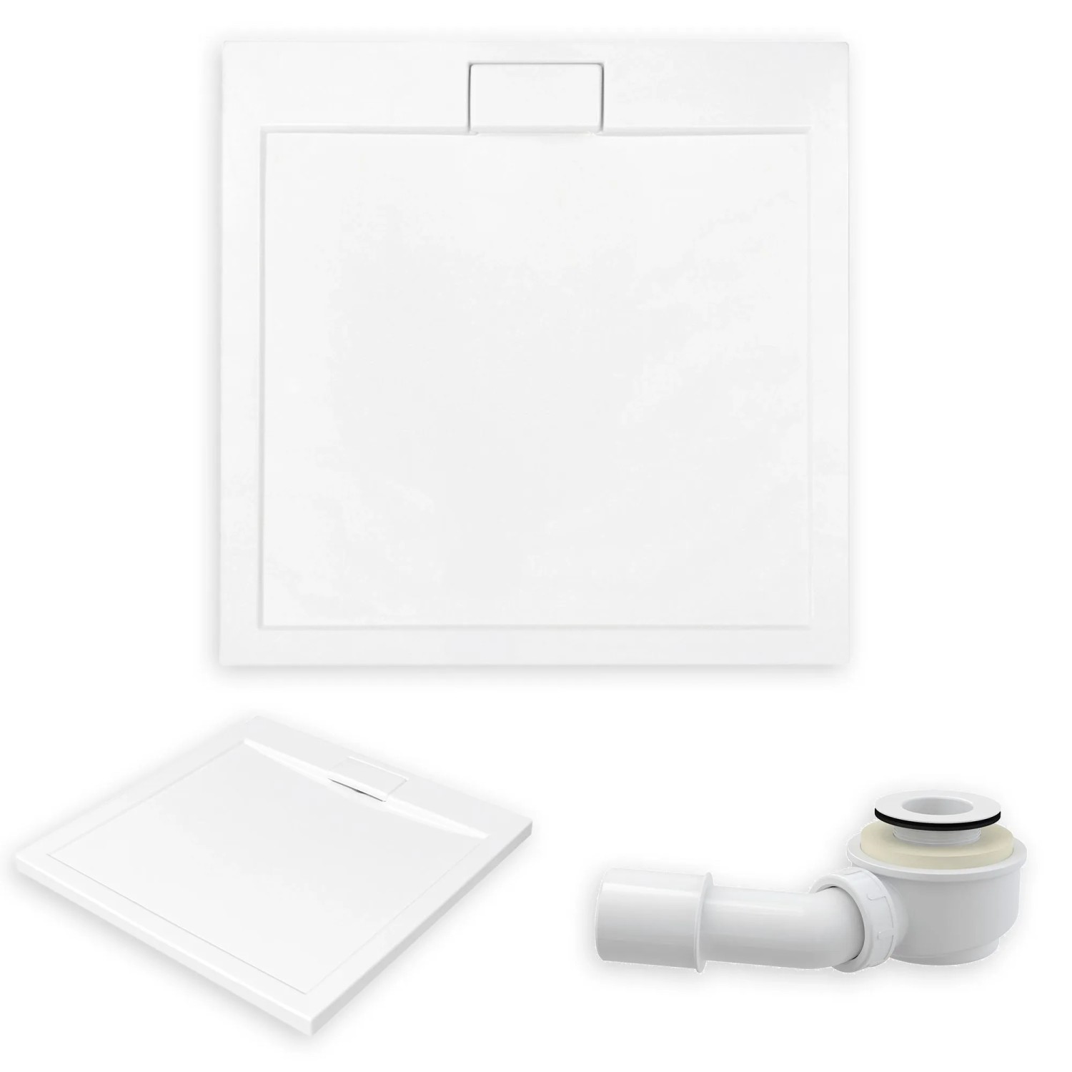KOLMAN DUSCHWANNE Quadratisch Weiß 80x80 cm Set mit Ablaufgarnitur