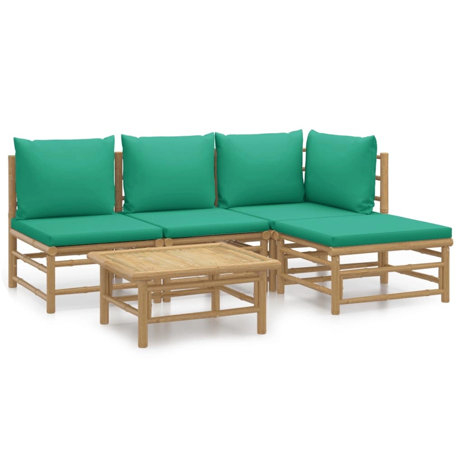 Vidaxl 5-tlg. Garten-lounge-set Mit Grünen Kissen Bambus günstig online kaufen