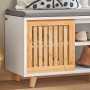 SoBuy Schuhbank FSR125-WN mit Sitzfläche, Schiebetür, aus MDF und Bambus, weiß.