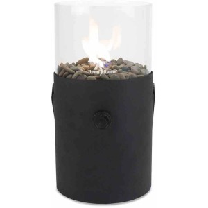 Schwarze Cosi Gaslaterne Cosiscoop mit Glaszylinder und Kieselsteinen, Terrassenheizer.