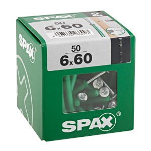 Verpackung Spax Nageldübel Typ-ND 6x60 mm, 50 Stück, grüne Dübel mit Schrauben.