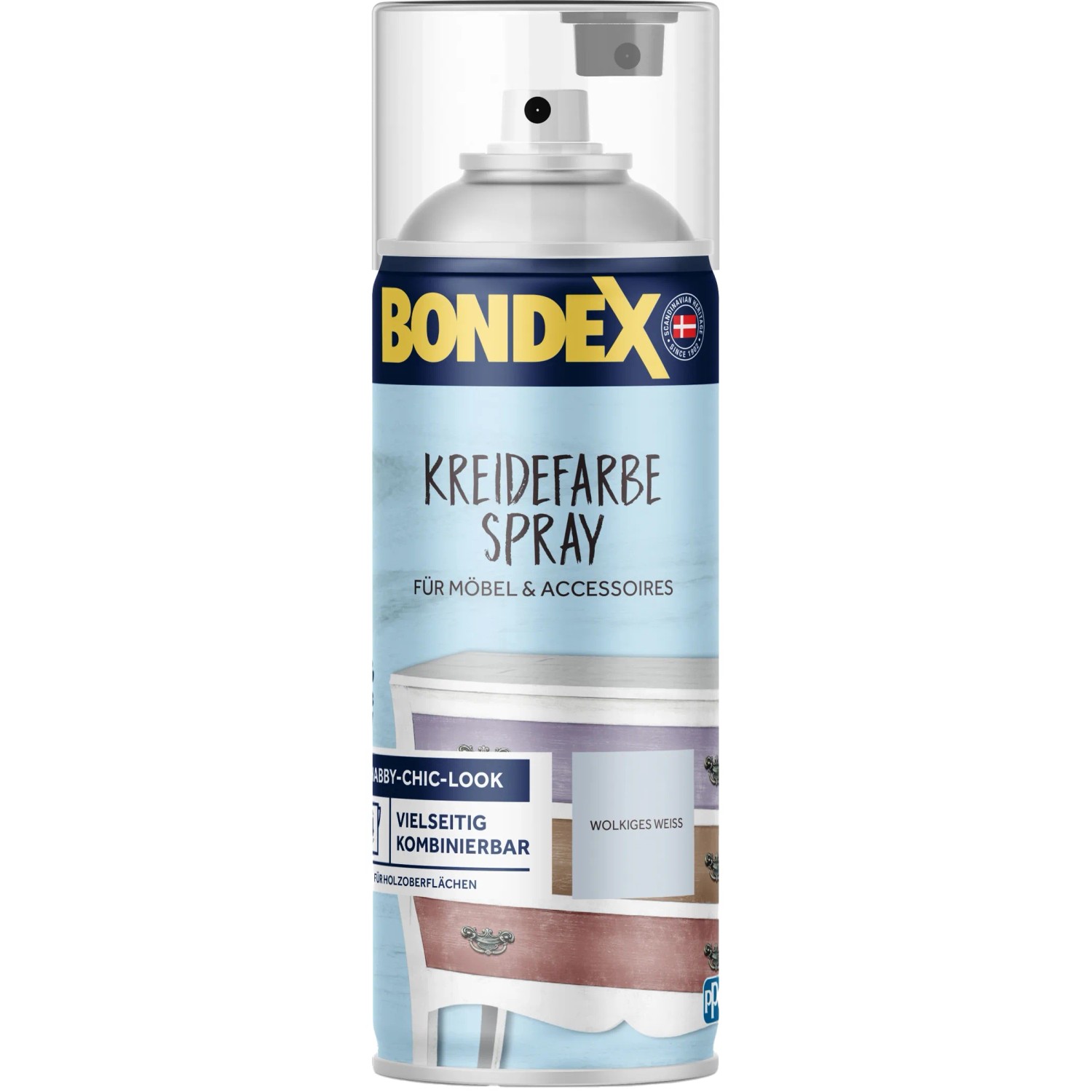 Bondex Kreidefarbe-Spray "wolkiges Weiss" 0,4 L | Für Ca. 4 M² | Mattes Finish | Für Möbel & Deko