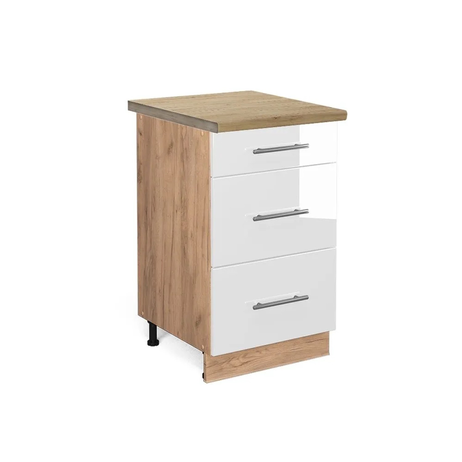 Vicco Küchenunterschrank Fame-Line Weiß Hochglanz Goldkraft Eiche 50 cm AP Eiche