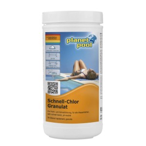 Planet Pool Schnell Chlor Granulat 1kg Dose für die Poolpflege.