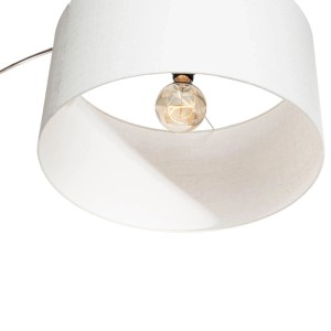 Detailaufnahme: QAZQA Bogenlampe mit weißem Stoffschirm (50 cm) und sichtbarem Leuchtmittel.