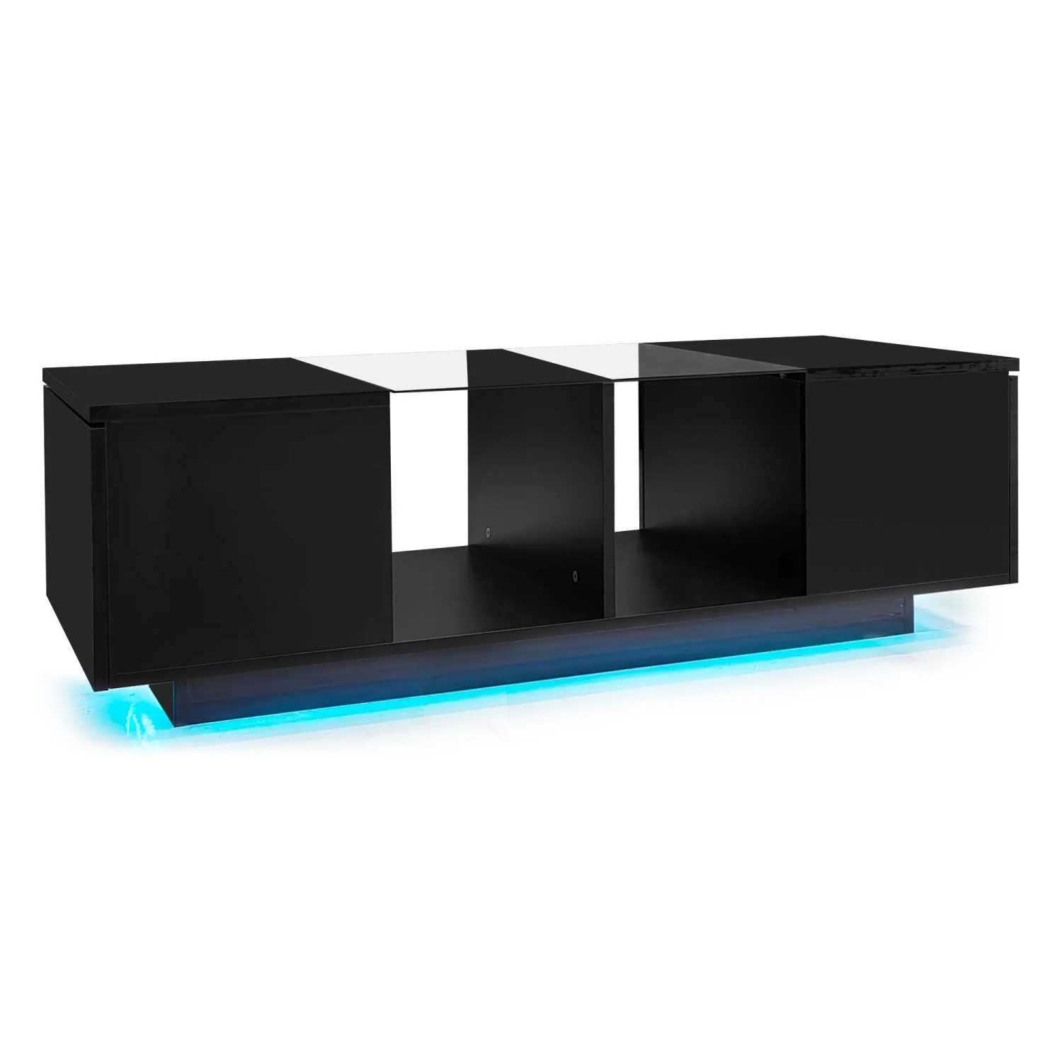 PXloue Couchtisch LED Beleuchtung 16 Farben Glasplatte Schwarz Hochglanz