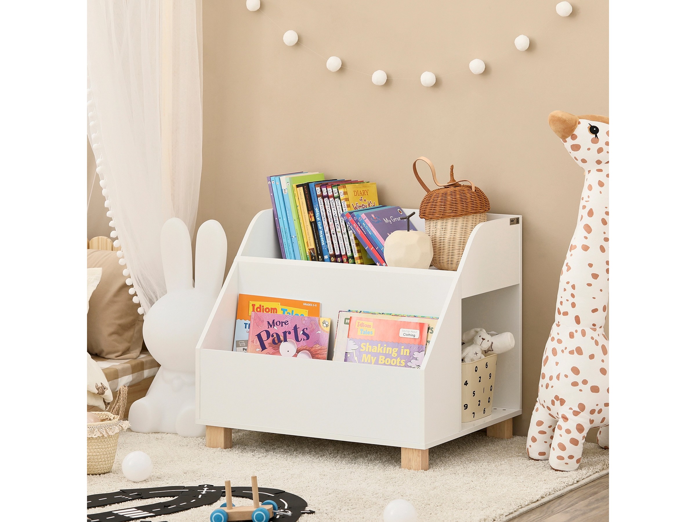 SoBuy Kinderregal 91x100x30cm - Bücherregal Mit 3 Ablagen Und 5 Fächern Aus MDF Natur