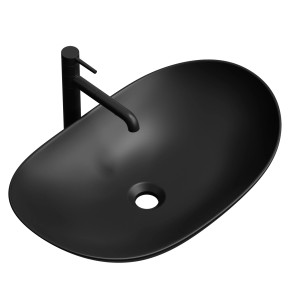 Emke Aufsatzwaschbecken, 61,5x36 cm, oval, aus Keramik, mattschwarz mit Armatur.