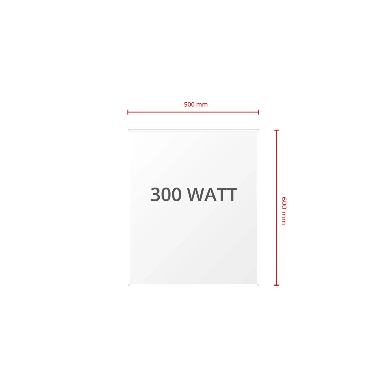 Mephisto Infrarotheizung, 300W, mit Maßangaben (500x600mm). Ideal als Wand-, Decken- oder Standheizung.