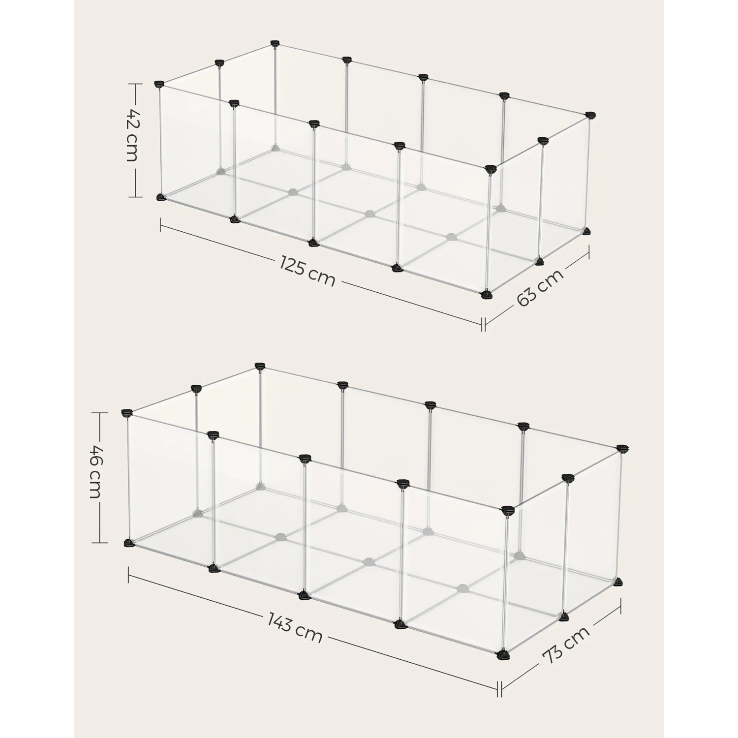 Feandrea Freigehege mit Bodenplatten, 125x63x42 cm, weiß. Ideal für Kleintiere.