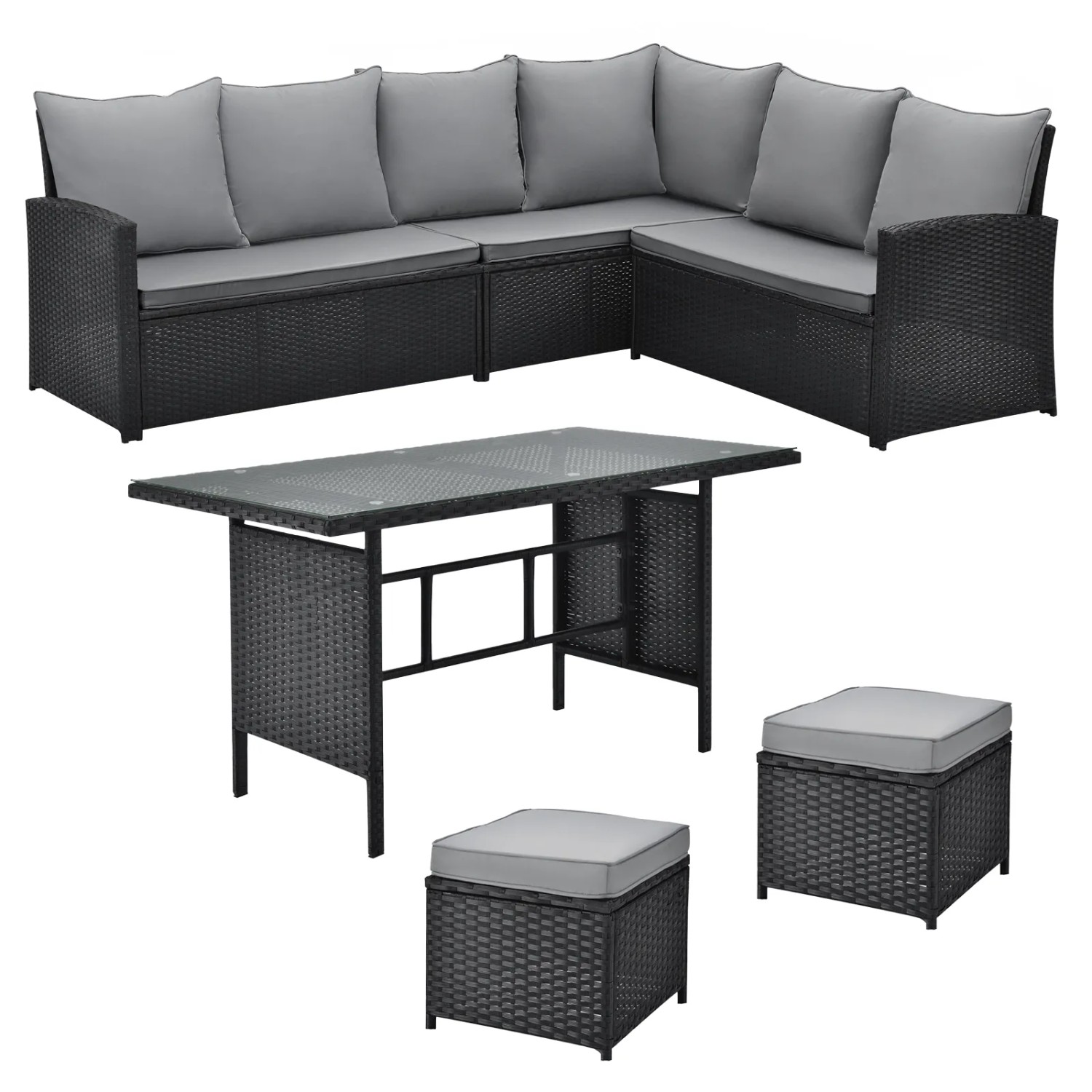 Svita Monroe Garten-Lounge Set Polyrattan Lounge-Möbel Sitzgruppe Schwarz_7