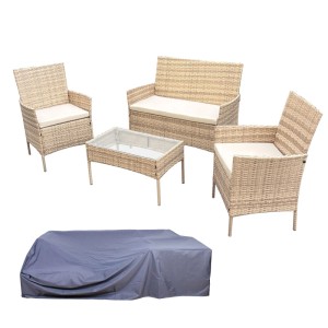 SVITA BROOKLYN 4-tlg. Gartenlounge Set aus beigem Polyrattan mit cremefarbenen Kissen und Abdeckhaube.