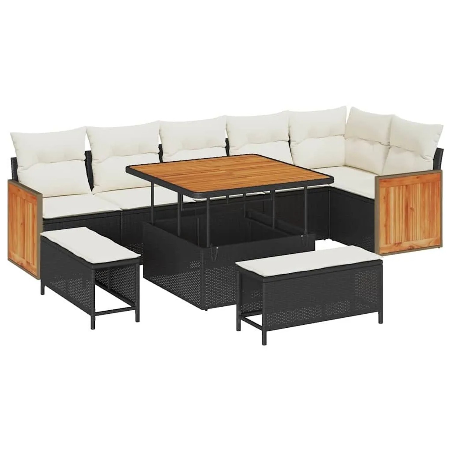 vidaXL Gartensofa-Set mit Kissen 11 Stk Schwarz und Creme Poly-Rattan 33652 günstig online kaufen