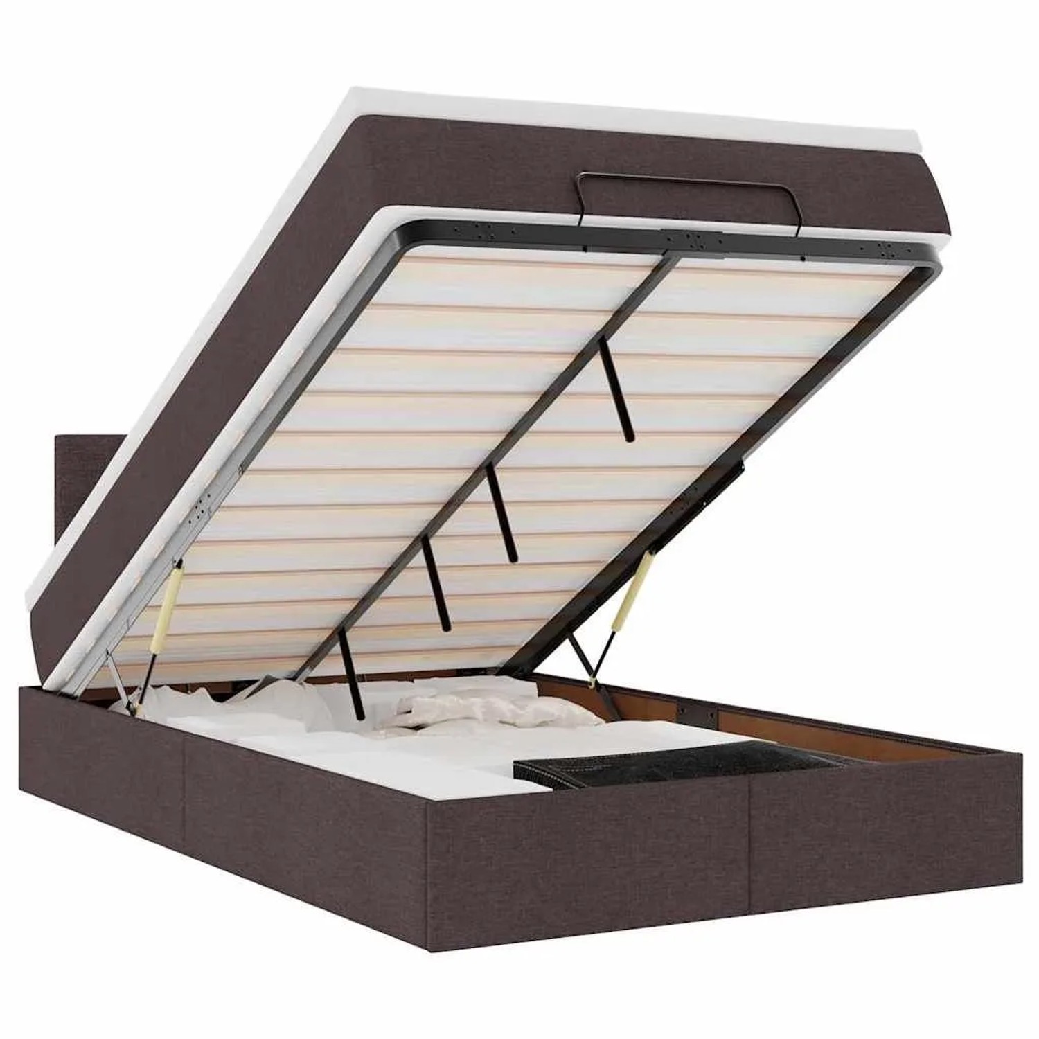 vidaXL Ottoman-Bett mit Matratze & LEDs Dunkelbraun 120x190 cm Stoff 3312211