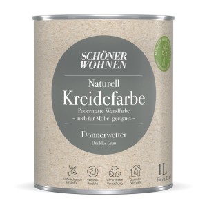 Schöner Wohnen Kreidefarbe Naturell Donnerwetter, 1 Liter Dose, dunkles Grau.