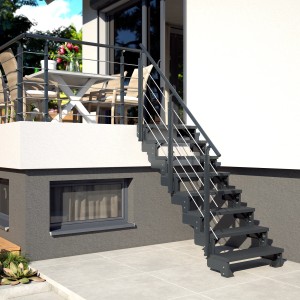 Anthrazitfarbene Dolle Außentreppe Gardentop mit 8 Stufen und Geländer. Ideal für den Garten.