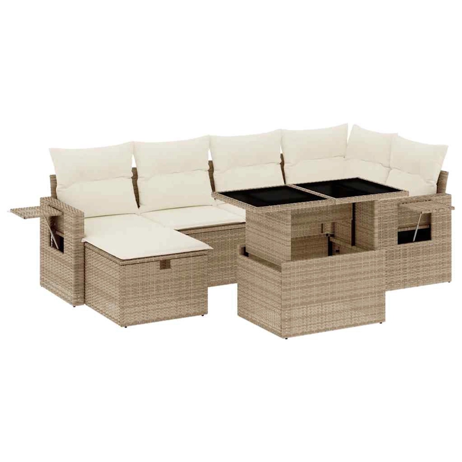 vidaXL 7-Tlg Garten-Sofagarnitur mit Kissen Beige Poly Rattan 3274978 günstig online kaufen