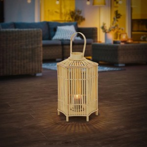 Holzfarbene ECD Germany Bambus Laterne (H60cm) im Boho-Stil mit Kerzenglas für stimmungsvolle Beleuchtung.