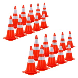 20 orange Verkehrshütchen 75 cm mit zwei weißen Reflexstreifen, stapelbar. Ideal für Absperrung & Markierung.