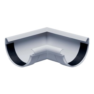 Inefa Rinnenwinkel 90 Grad Inneneck NW 100, halbrunde Dachrinne aus grauem PVC.