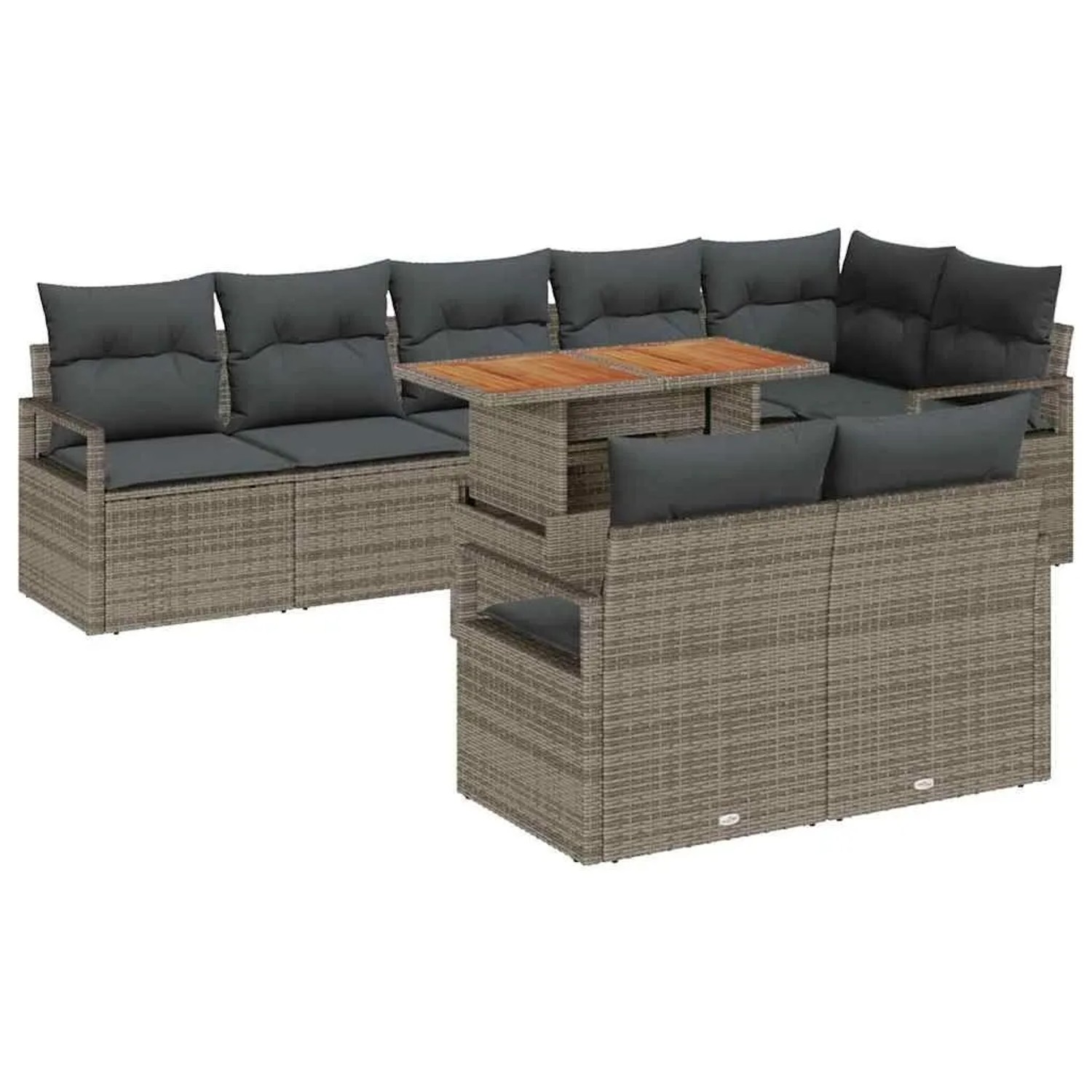 vidaXL Garten-Sofa-Set mit Kissen 9-Tlg Grau und Braun 3349726