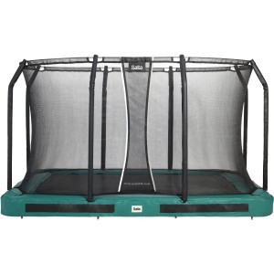 Rechteckiges, grünes Salta Premium Ground Trampolin 366x244 cm mit Sicherheitsnetz.