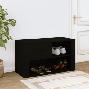 Schwarzer vidaXL Schuhschrank (80x35x45 cm) aus Holzwerkstoff mit zwei Fächern und Schublade.