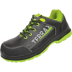 Schwarzer Sicherheits-Halbschuh mit limettenfarbenen Akzenten, Größe 41, ideal für Arbeit und Schutz.