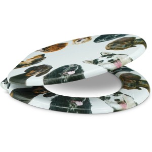 Sanfino WC-Sitz Ring of Dogs: Toilettendeckel aus Holz mit Hunde-Motiv und Absenkautomatik.