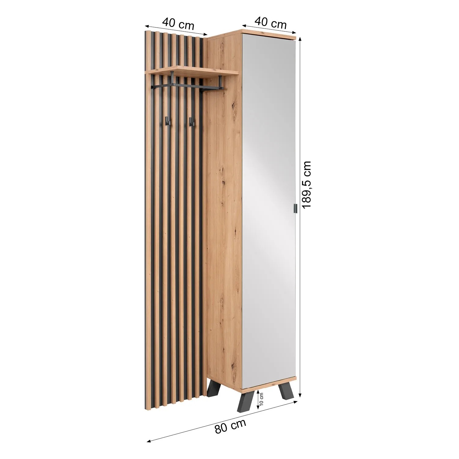 Homestyle4u Garderobe Flurgarderobe mit Spiegel Flurmöbel Garderobenpaneel_3