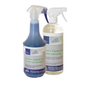Biohort Sparset CleanLine: Universalreiniger (1000ml) & Konservierung (750ml) für langanhaltenden Schutz.
