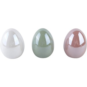 Boltze Dekoaufsteller Lany, 3 Ostereier in Weiß, Grün und Rosa aus Dolomit.