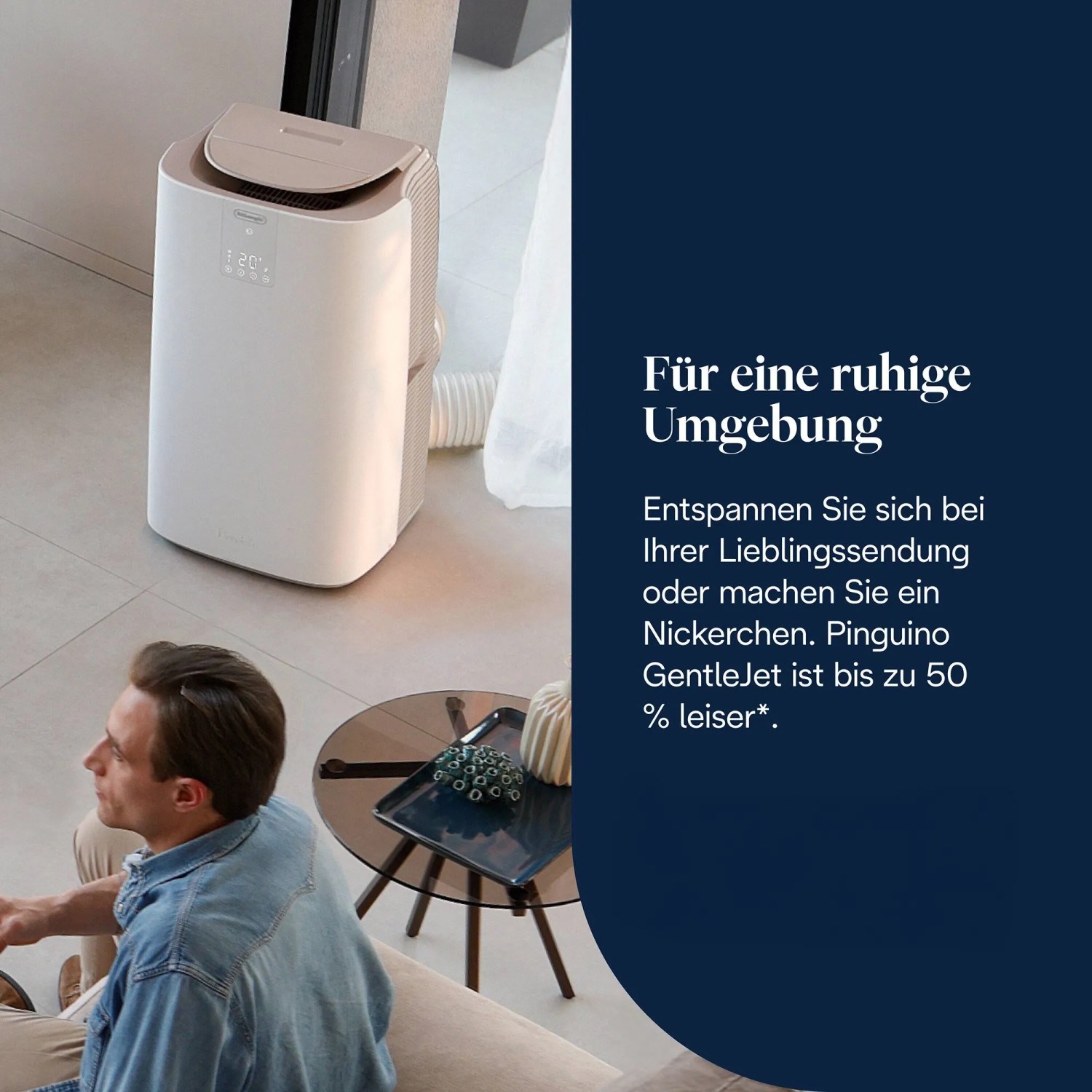 Weißes De'Longhi Klimagerät PAC-AP120, mobil, für angenehme Raumtemperatur.