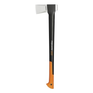 Fiskars Spaltaxt X25 XL, 77 cm lang, mit schwarzem Stiel und orangefarbenem Griff. Ideal zum Spalten von Holz.