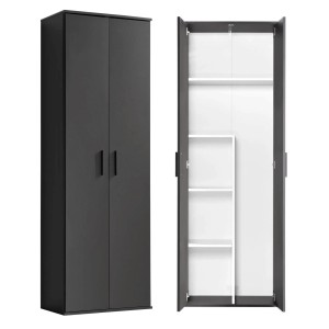 mokebo Besenschrank in Anthrazit, mit Fächern und Stauraum, für Büro oder Haushalt.