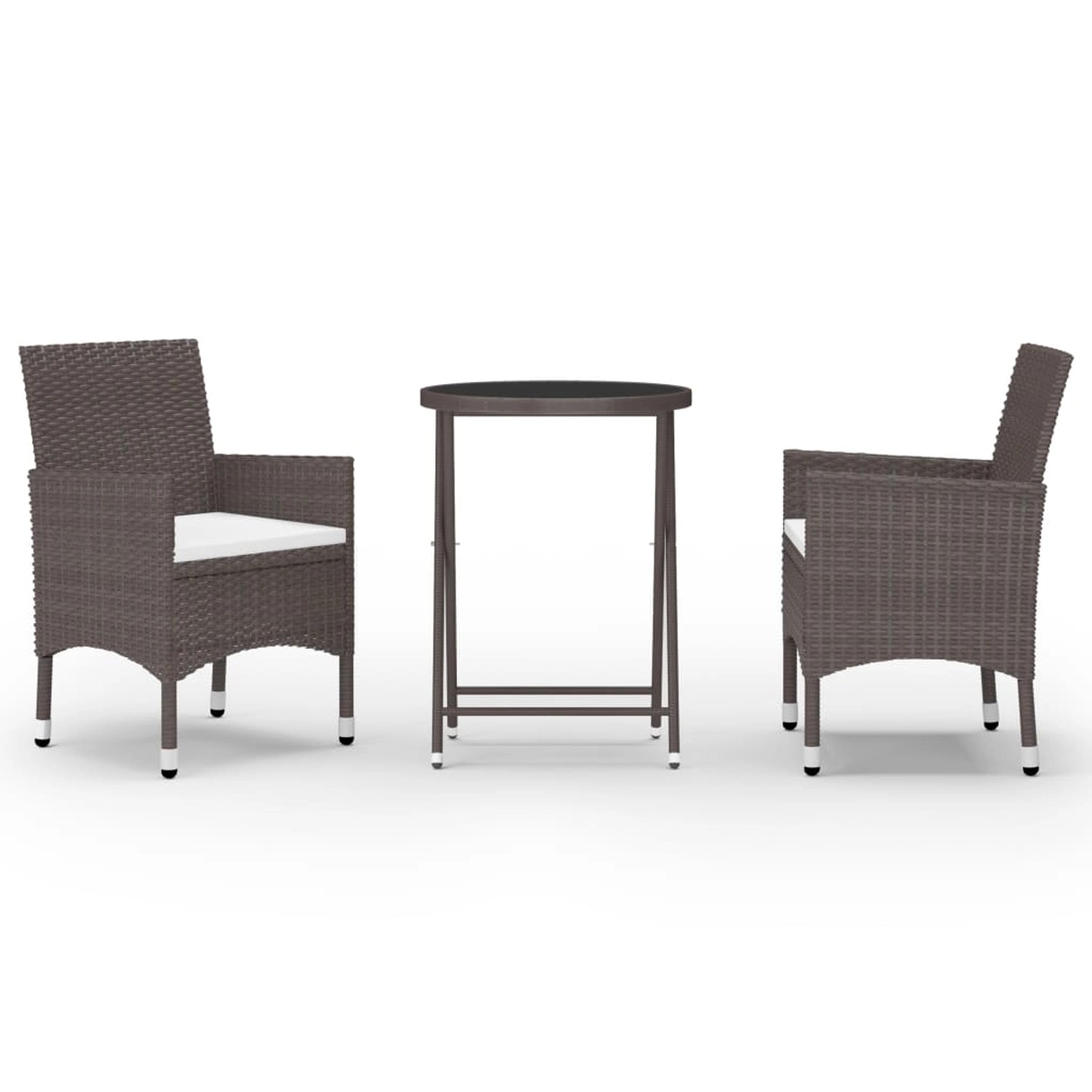vidaXL 3-Tlg Bistro-Set Poly Rattan und Hartglas Braun 3058381