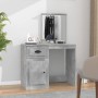 vidaXL Schminktisch mit Spiegel, Betongrau, aus Holzwerkstoff mit Schublade und Tür.