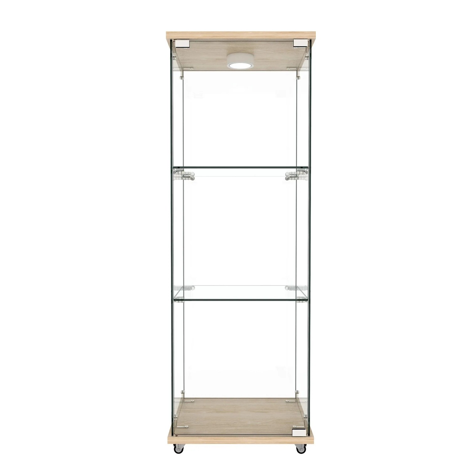okwish Glasvitrine mit LED Beleuchtung Gehärtetem Glas Regalböden 120x42x36cm Natur