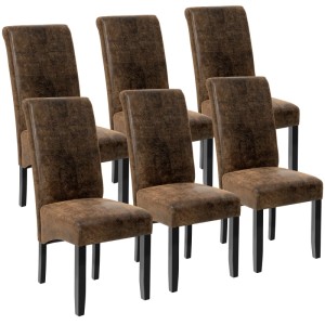 Tectake Esszimmerstuhl Gepolstert Mit Kunstlederbezug Hohe Rückenlehne 6Er Set 45 x 44 x 106 cm Antikbraun