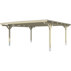 Skan Holz Carport Odenwald, Doppelcarport aus Holz mit geraden Kopfbändern in Schiefergrau.