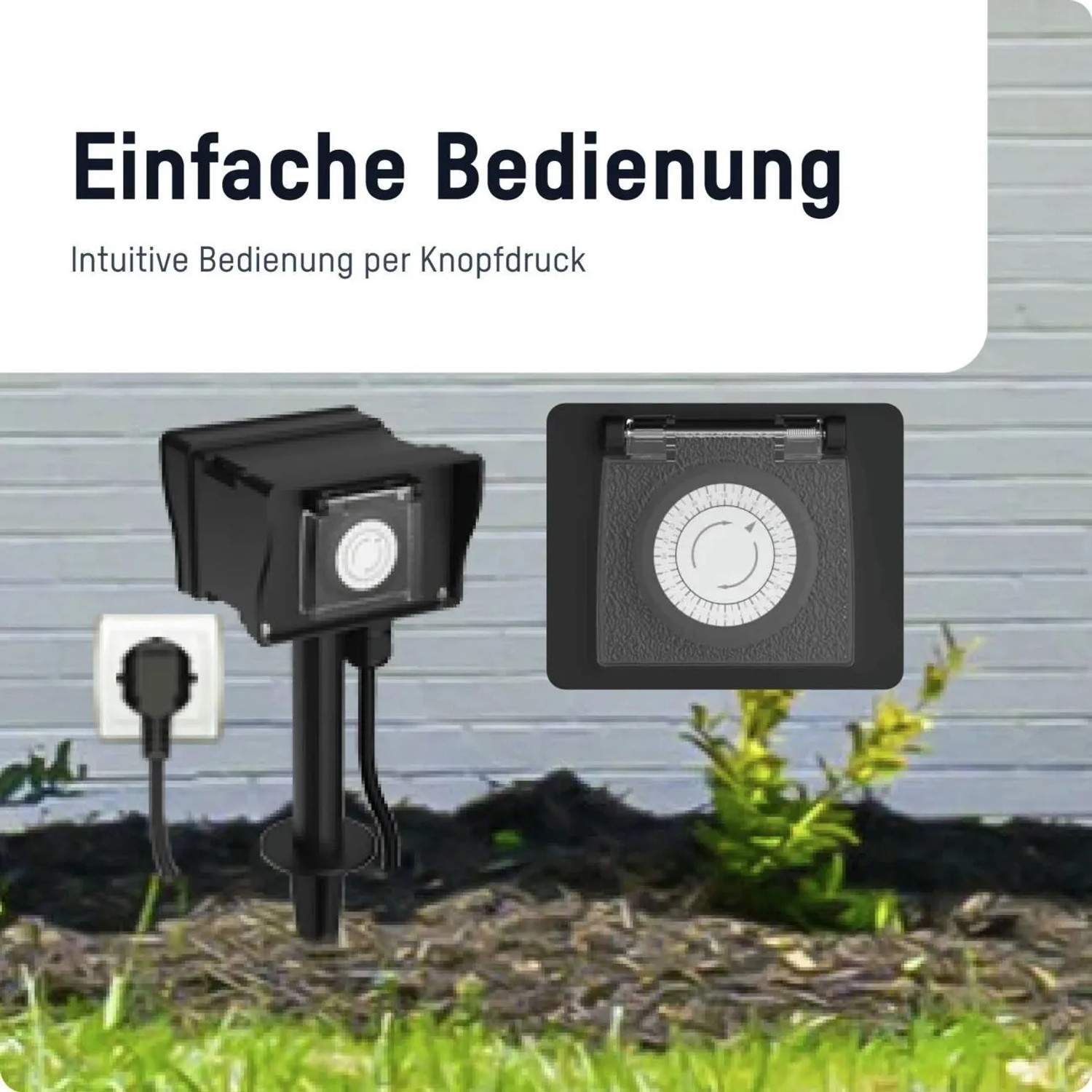 Westfalia Outdoor Zeitschaltuhr AES8 mit 2 Steckdosen im Garten.