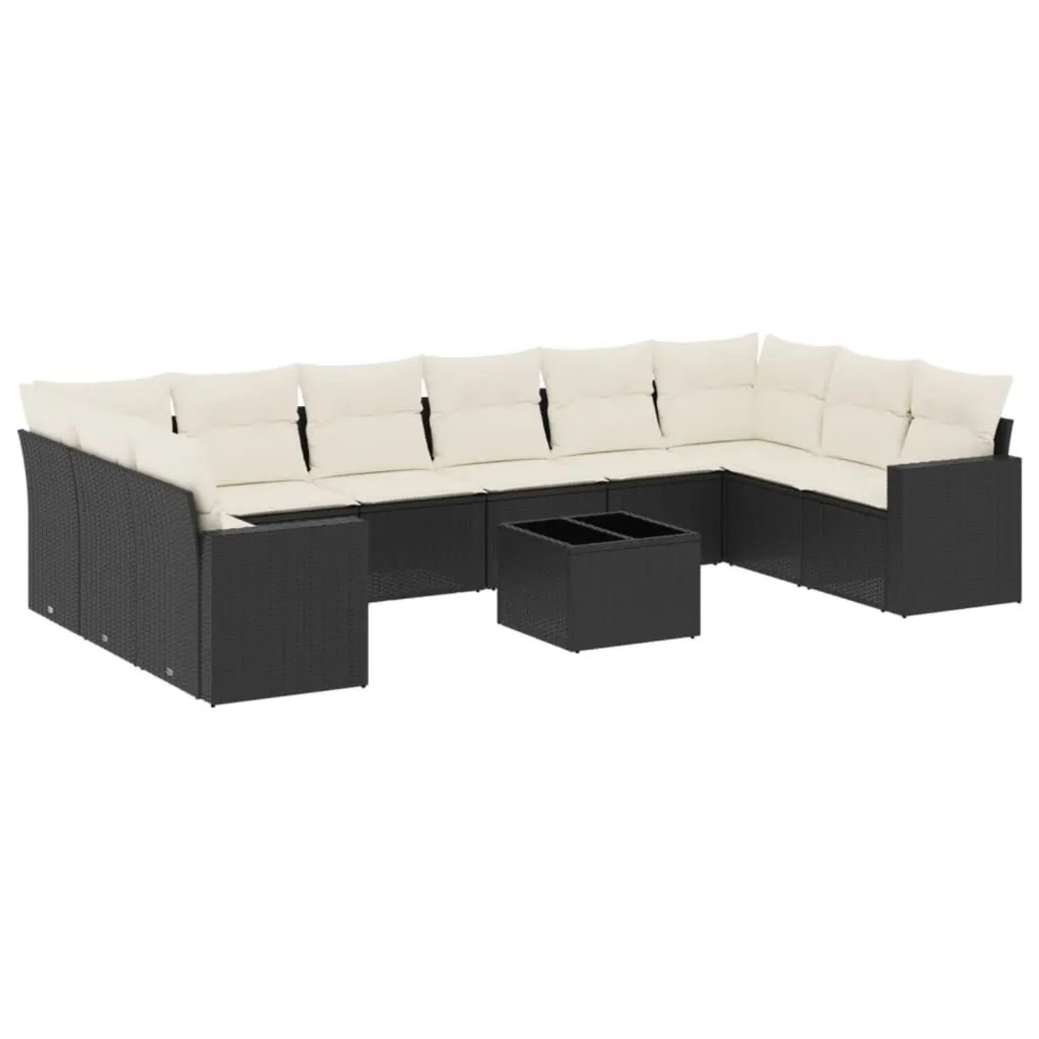 vidaXL 11-Tlg Garten-Sofagarnitur mit Kissen Schwarz Poly Rattan 3251813