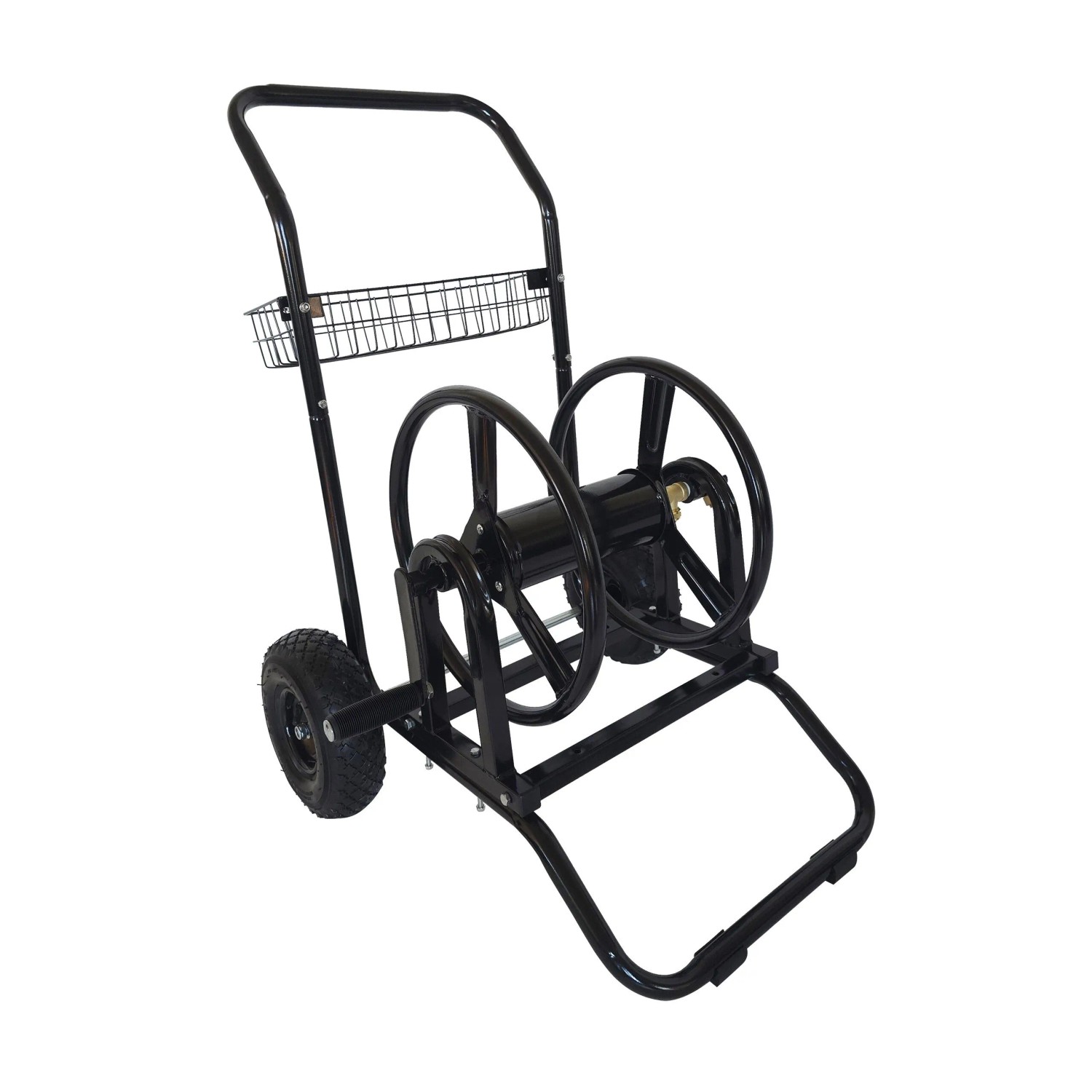 Relaxdays Schlauchwagen Stahl Schwarz mit Korb für 60 m 94 cm x 66 cm x 60 cm