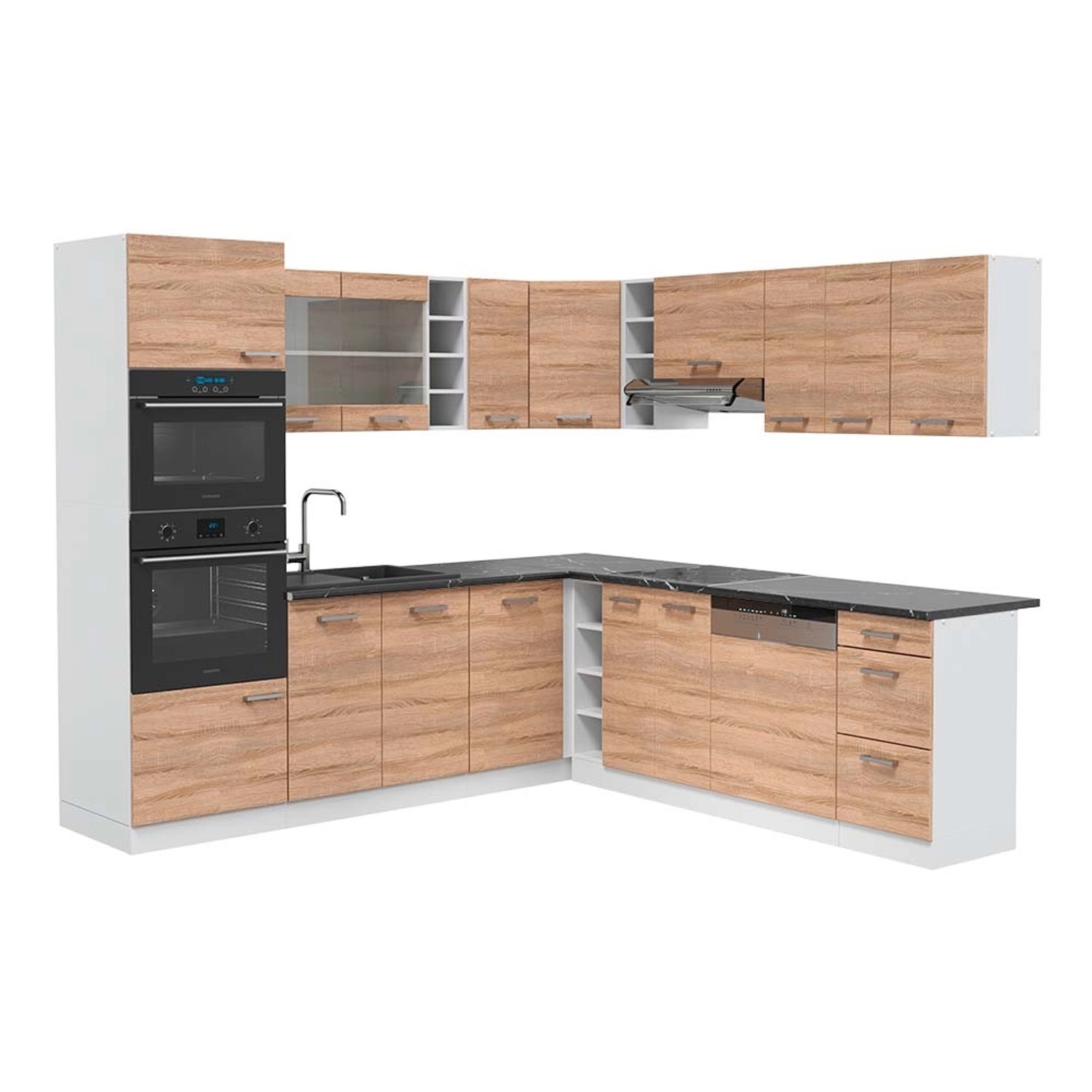 Vicco R-Line Eckküche Sonoma/Weiß 237 x 247 cm AP Anthrazit günstig online kaufen