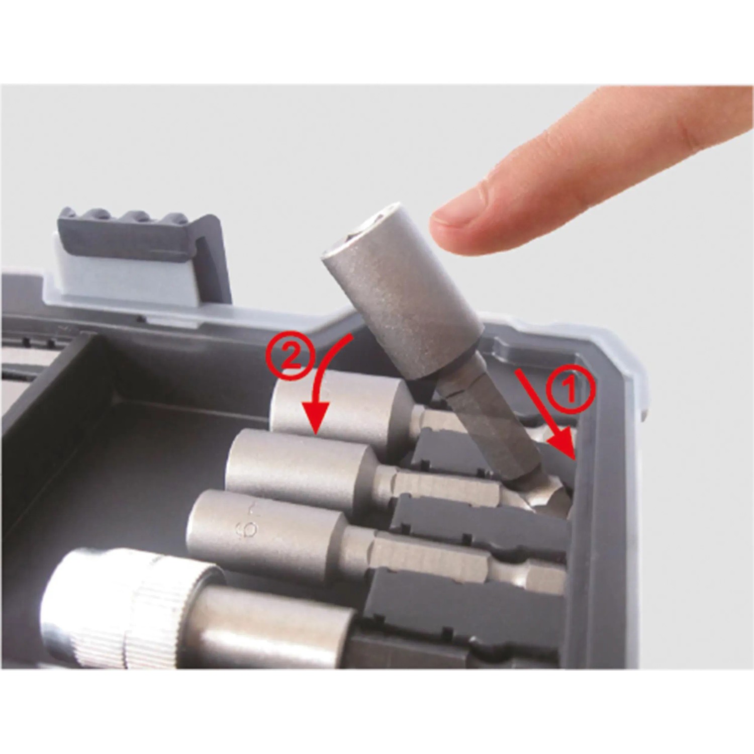Bosch Betonbohrer-Bit Set, 35-teilig, Detailaufnahme der Bits im Kasten.