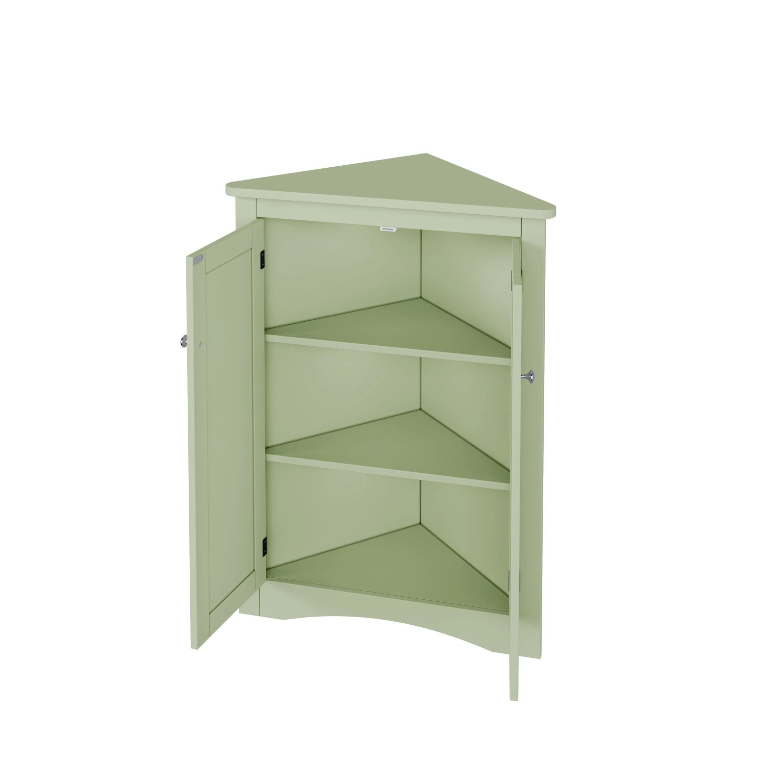 okwish Eckschrank mit 2 Türen 3 Ebenen Lackoberfläche Dreiecksschrank 61.5x80cm Grün