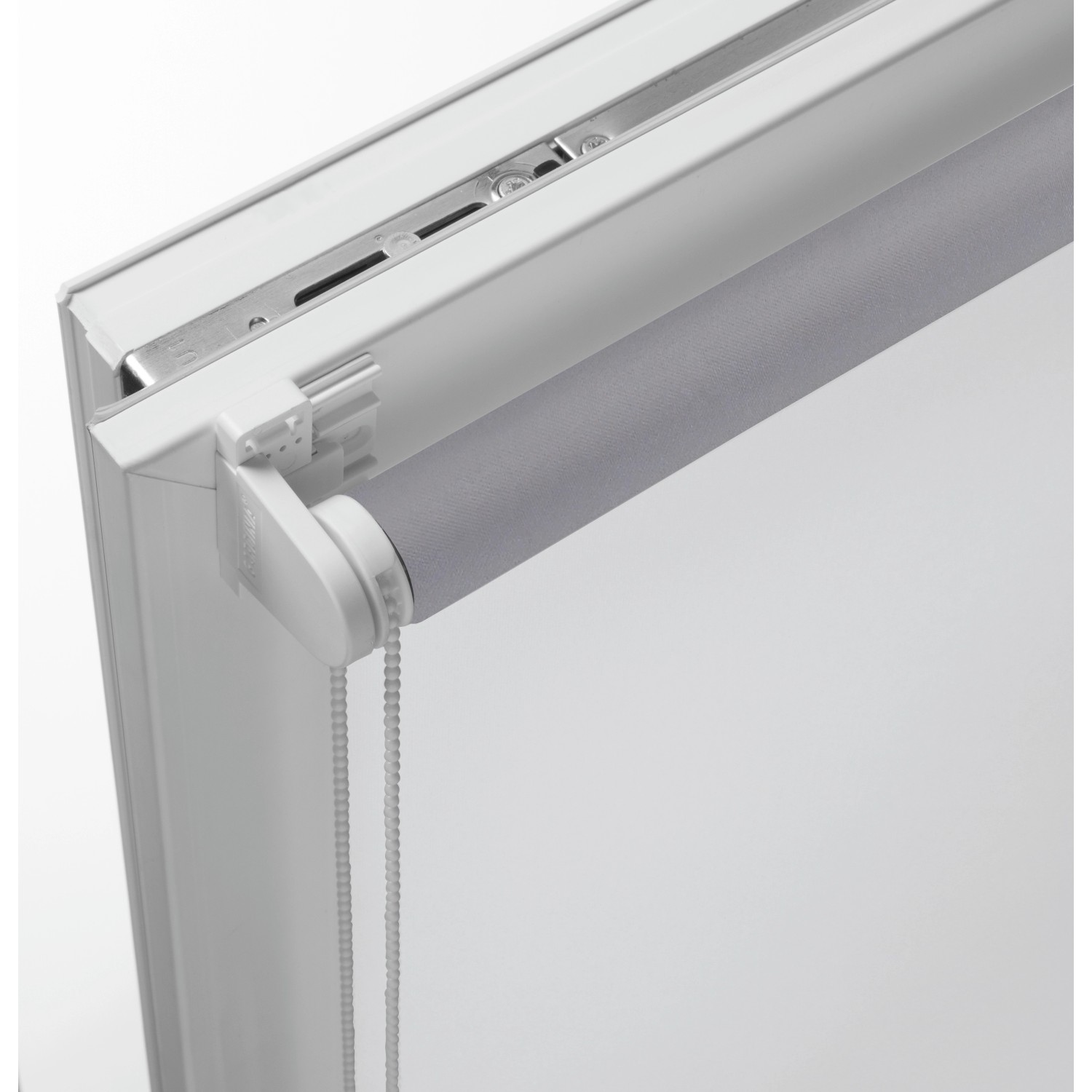 Gardinia EasyFix Rollo Thermo, 90x210 cm, Weiß, Detailansicht der Halterung und des Rollos.